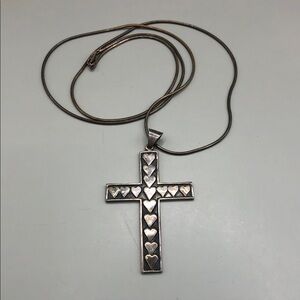 Sterling silver 925 Mexico statement style cross pendant w hearts chain necklace